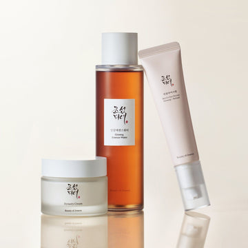 Four skincare products from Beauty of Joseon on a beige background